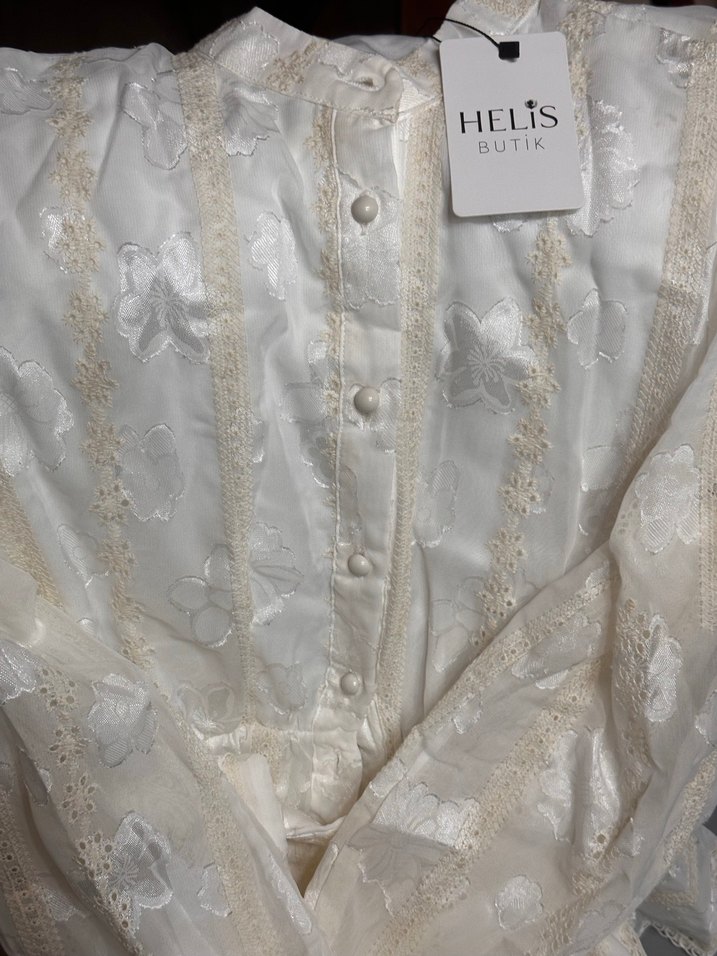 Kat Kat Volanlı İşlemeli Ekru Elbise - Görsel 4