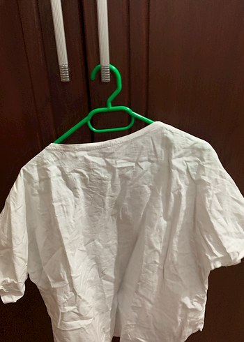 Düğmeli V Yaka Keten Beyaz Kadın Gömlek - Görsel 2