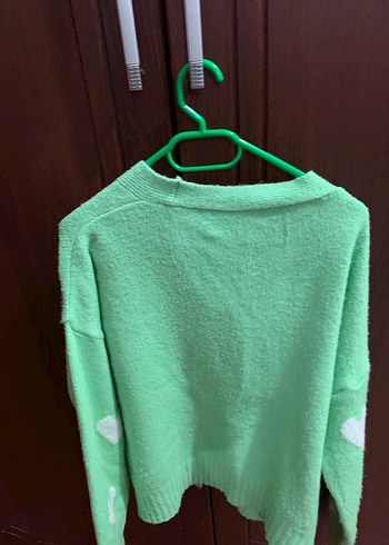 Yeşil Kalp Desenli Triko Hırka - Görsel 2