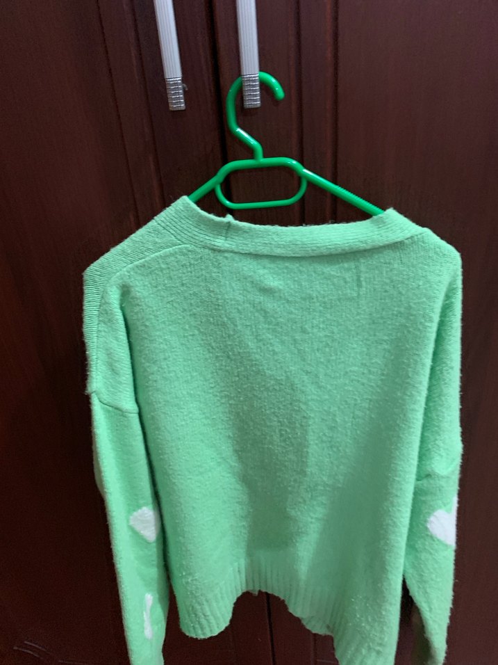 Yeşil Kalp Desenli Triko Hırka - Görsel 2