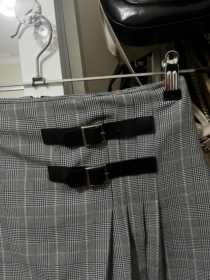 Kemer Detaylı Gri Ekose Mini Etek - Görsel 3