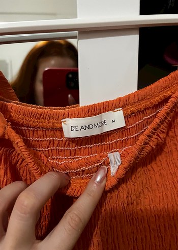 Turuncu Kısa Kollu Büzgülü Bluz - Görsel 4