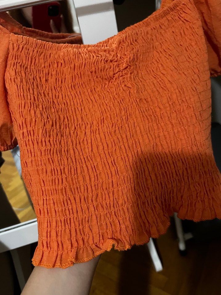 Turuncu Kısa Kollu Büzgülü Bluz - Görsel 3