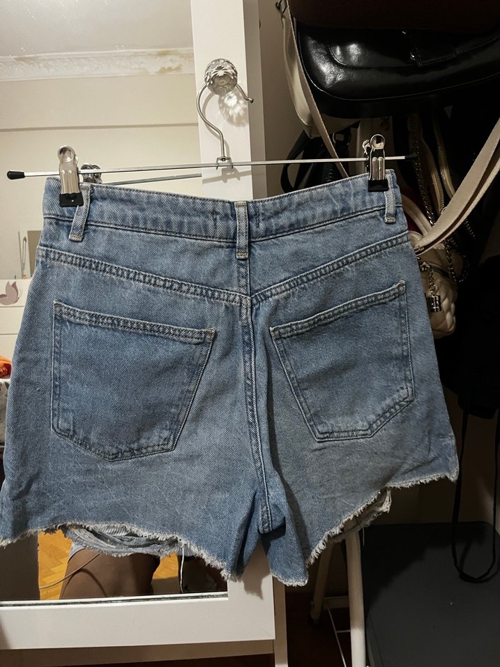 Kadın Mini Denim Şort, Gevşek Kesim - Görsel 2