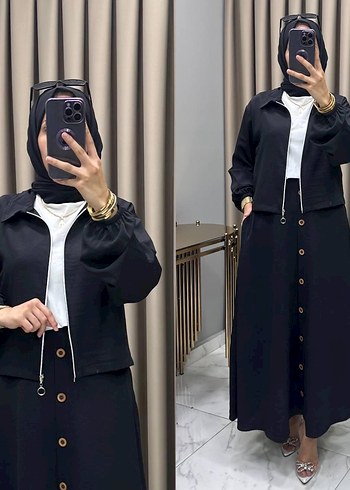 Siyah Düğmeli Uzun Kadın etekli takım 42.44 beden