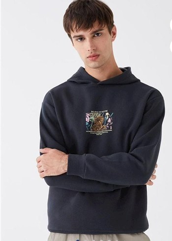 Erkek Kapüşonlu Baskılı Sweatshirt
