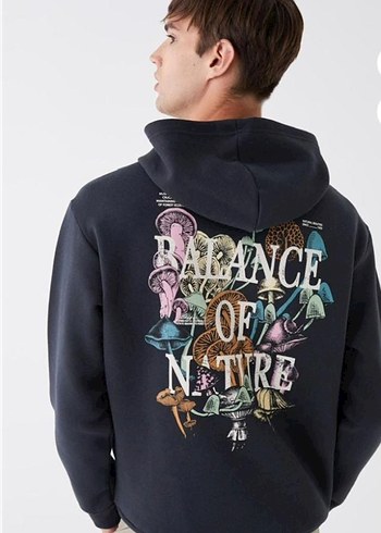 Mavi Erkek Kapüşonlu Baskılı Sweatshirt