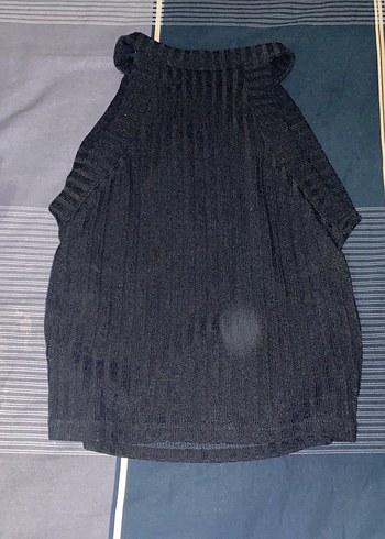 Bershka Kadın Siyah Yüksek Yaka Örgü Atlet
