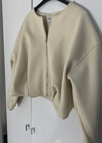 Zara Beyaz Fermuarlı Kadın Midi Ceket