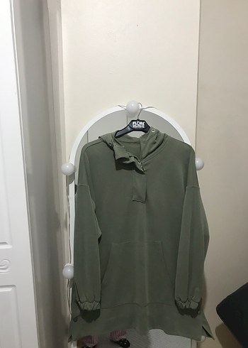 Kapüşonlu Salaş Haki Sweatshirt