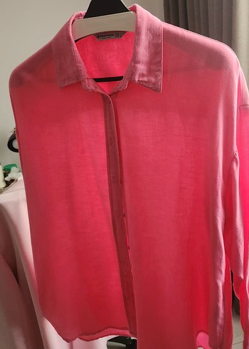 Strqdivarius Pembe Keten Kadın Gömlek - Görsel 6