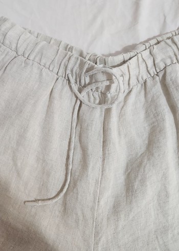 Oysho Bej Bol Kesim Keten Kadın Pantolon - Görsel 9