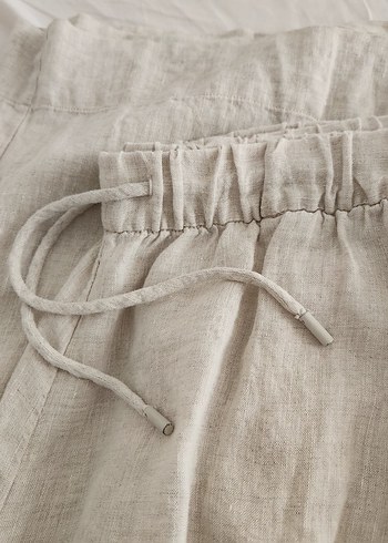 Oysho Bej Bol Kesim Keten Kadın Pantolon - Görsel 4