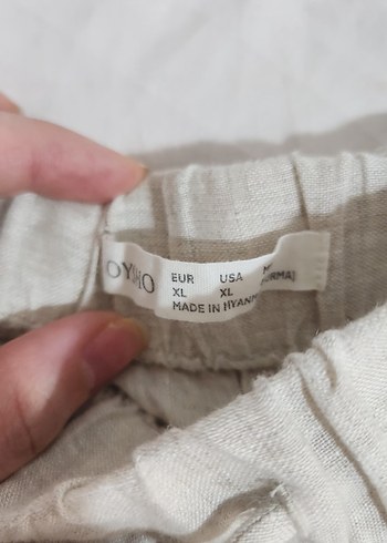 Oysho Bej Bol Kesim Keten Kadın Pantolon - Görsel 8