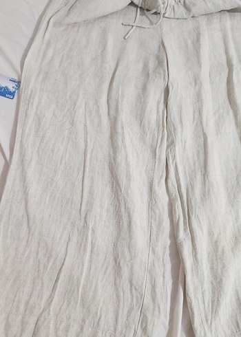 Oysho Bej Bol Kesim Keten Kadın Pantolon - Görsel 6