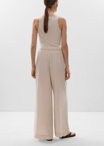 Oysho Bej Bol Kesim Keten Kadın Pantolon - Görsel 3