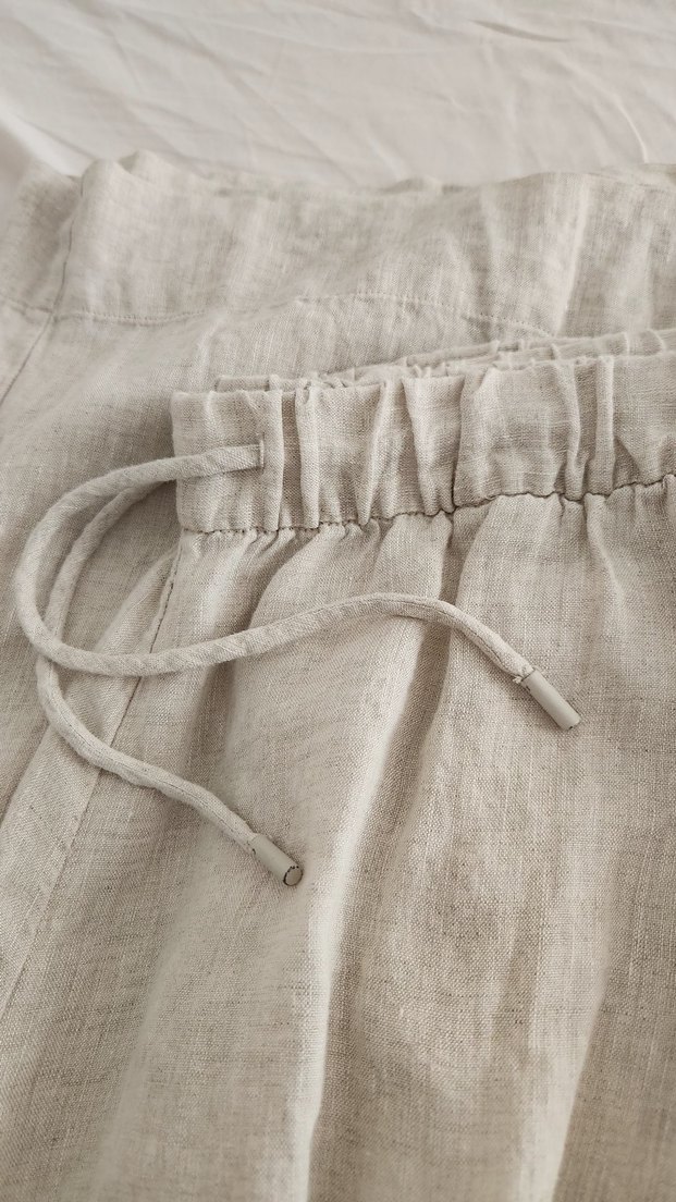 Oysho Bej Bol Kesim Keten Kadın Pantolon - Görsel 4