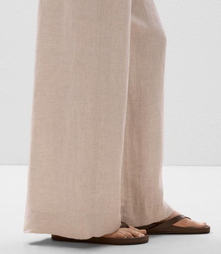 Oysho Bej Bol Kesim Keten Kadın Pantolon - Görsel 2