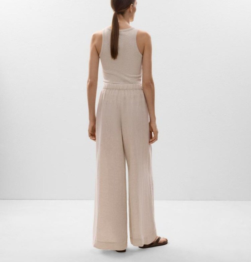 Oysho Bej Bol Kesim Keten Kadın Pantolon - Görsel 3