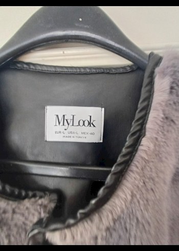 Diğer Gri Kadın Kürk Detaylı Midi Ceket