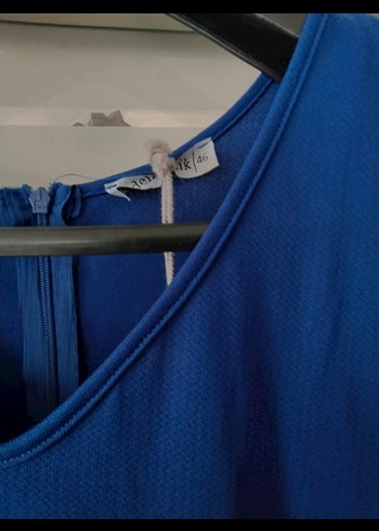 Mavi Uzun V Yaka Salaş Elbise - Görsel 3