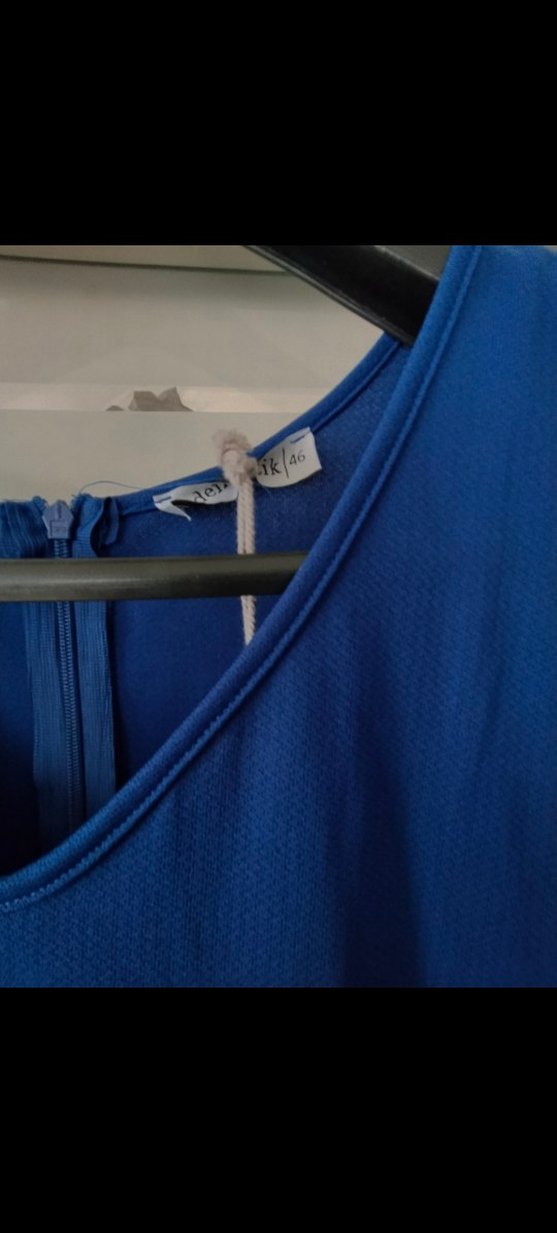 Mavi Uzun V Yaka Salaş Elbise - Görsel 3