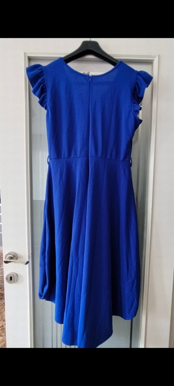 Mavi Uzun V Yaka Salaş Elbise - Görsel 2