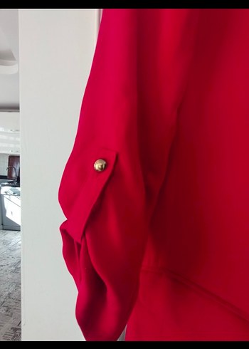 Düğmeli Kırmızı Mini Kadın Ceket - Görsel 3