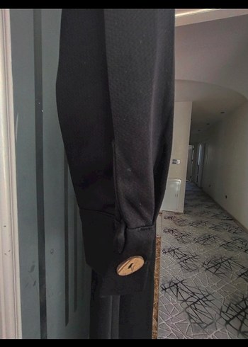 Düğmeli Siyah Uzun Kollu Uzun CEKET - Görsel 3