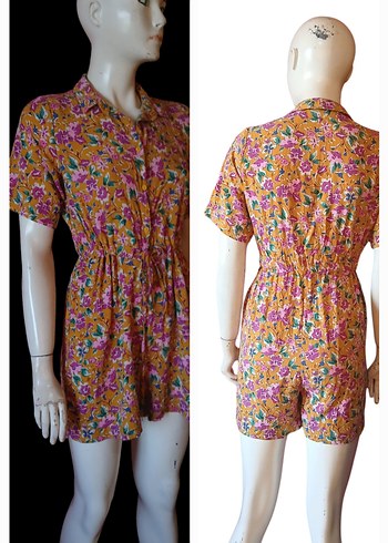 Renkli Bohem Düğmeli Kısa Tulum - Görsel 2