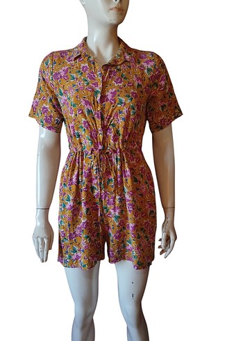 Renkli Bohem Düğmeli Kısa Tulum - Görsel 16