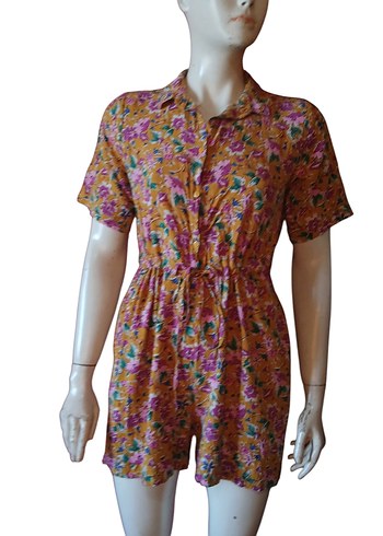 Renkli Bohem Düğmeli Kısa Tulum - Görsel 8