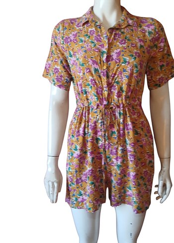 Renkli Bohem Düğmeli Kısa Tulum - Görsel 17