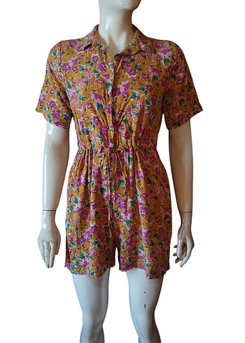 Renkli Bohem Düğmeli Kısa Tulum - Görsel 13