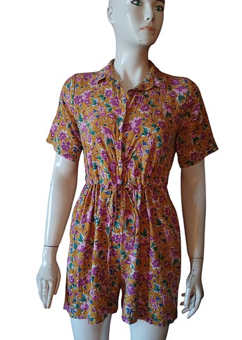 Renkli Bohem Düğmeli Kısa Tulum - Görsel 5