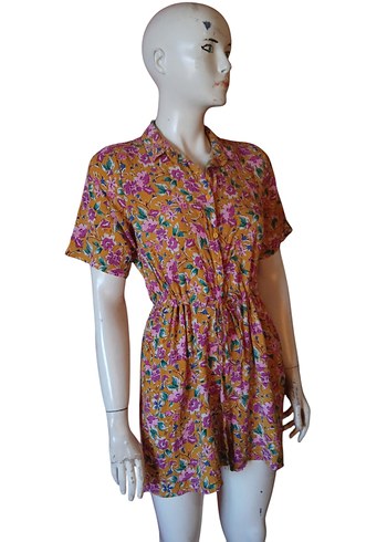 Renkli Bohem Düğmeli Kısa Tulum - Görsel 18