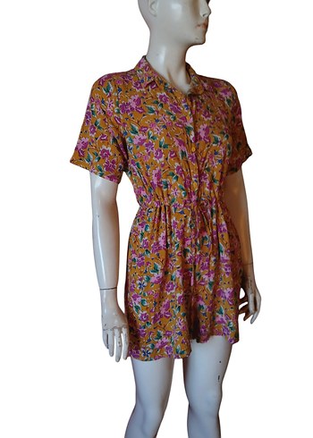 Renkli Bohem Düğmeli Kısa Tulum - Görsel 19