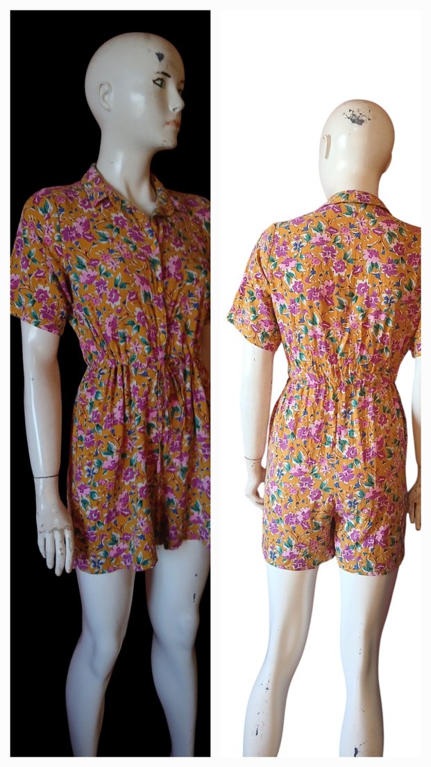 Renkli Bohem Düğmeli Kısa Tulum - Görsel 2