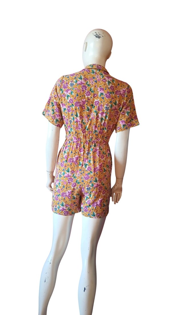 Renkli Bohem Düğmeli Kısa Tulum - Görsel 3