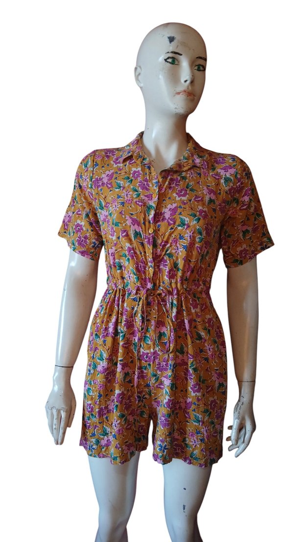 Renkli Bohem Düğmeli Kısa Tulum - Görsel 5