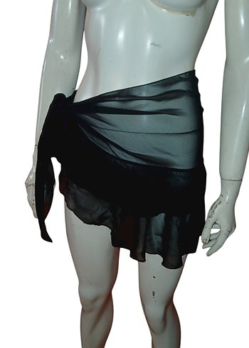 Kadın Siyah Drapeli Mini Pareo - Görsel 4