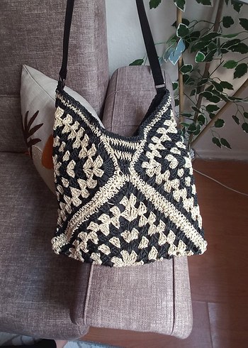 Beden Bohem Zebra Desenli Örgü Kadın Çanta
