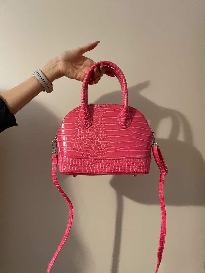 Pembe Yılan Desenli Deri Kadın Çanta - Görsel 2