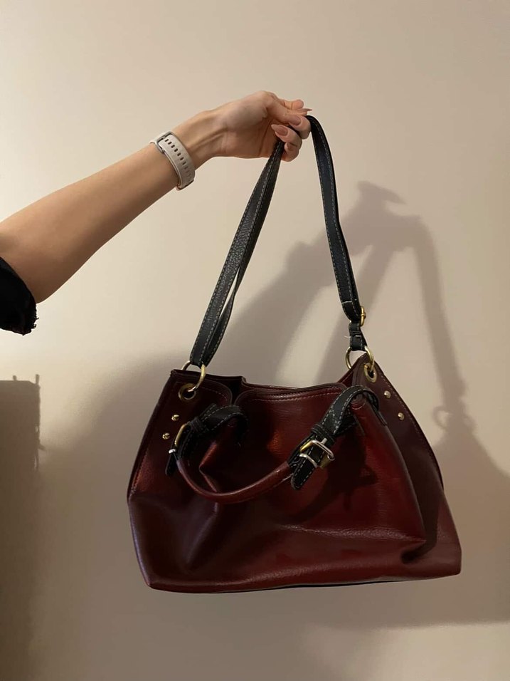 Bordo Deri Kadın Omuz Çantası - Görsel 2