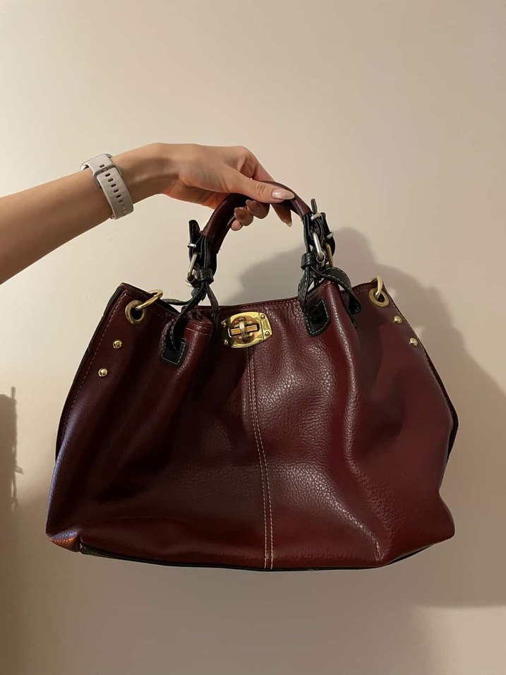 Bordo Deri Kadın Omuz Çantası - Görsel 3