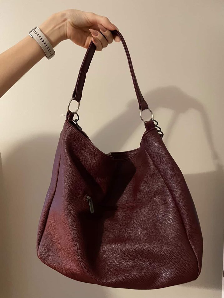 Bordo Zincir Detaylı Deri Kadın Çanta - Görsel 2