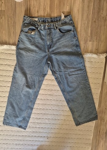Kadın Mavi Denim Bol Kesim Midi Jean