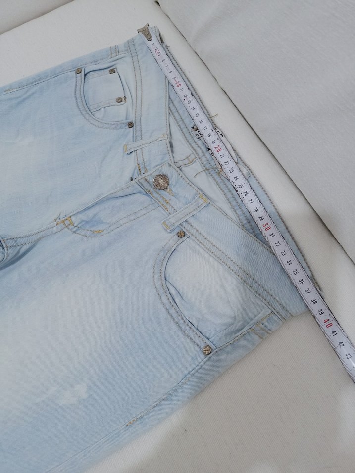 Düğmeli Pastel Mavi Kadın Kot Pantolon - Görsel 4