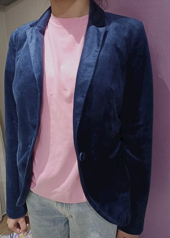 Düğmeli Lacivert Süet Midi Ceket - Görsel 3