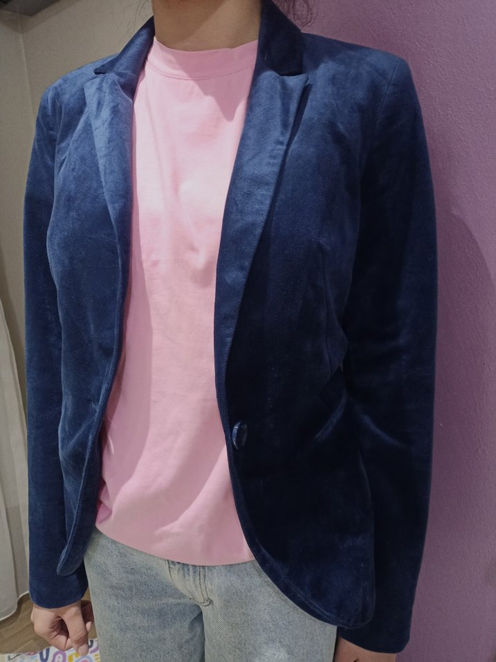 Düğmeli Lacivert Süet Midi Ceket - Görsel 3